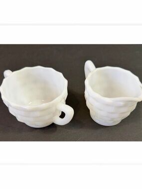 Vintage MCM Jeanette White Milk Glass Cubed Creamer & Open Sugar Bowl